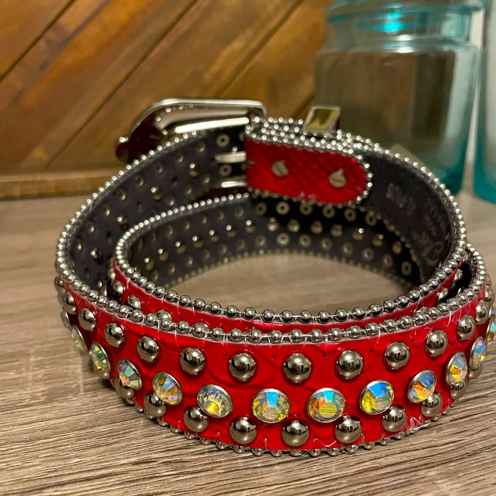 Elite Junior Red Rhinestone Belt XL Plus - Picture 3 of 8